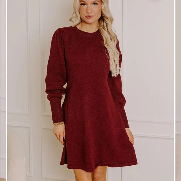 Impressions Burgundy Long Sleeve Dress - Picture 2 of 5